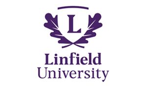 Linfield logo with the letter L framed with leaves