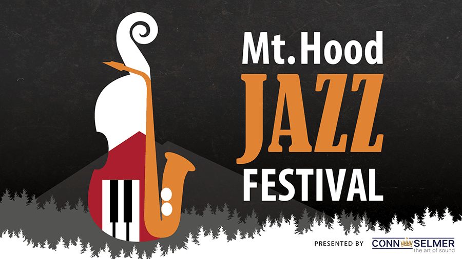Logo with a saxophone and base that reads Mt. Hood Jazz Festival